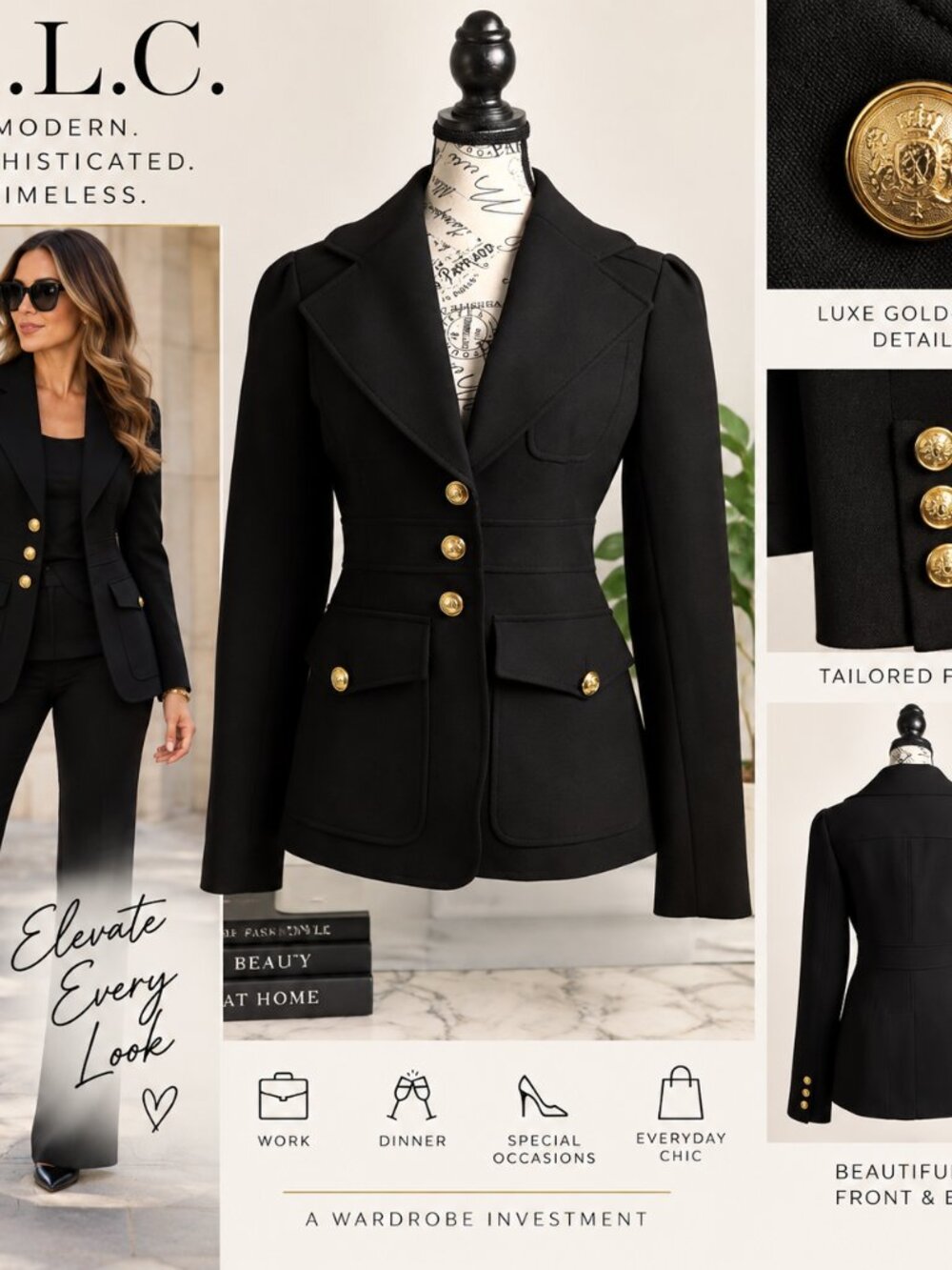 NWT A.L.C. Black Tailored Blazer Gold Buttons Size 8 $650